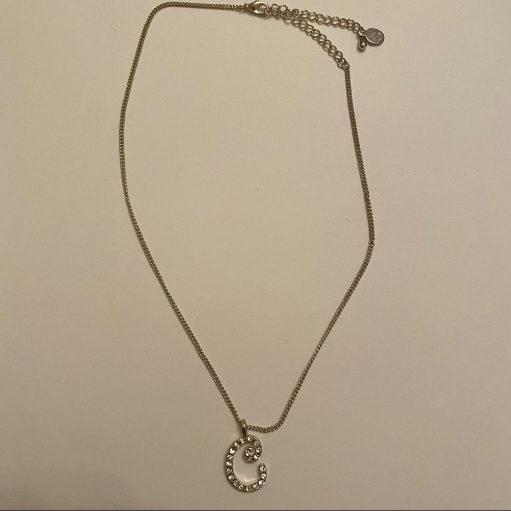 “C” Initial Silver Rhinestone Crystal Necklace - image 8